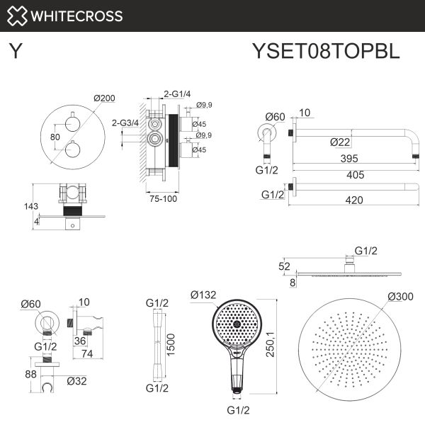 Душевой комплект термостатический WHITECROSS Y YSET08TOPCR хром