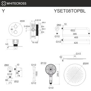 Душевой комплект термостатический WHITECROSS Y YSET08TOPNIB брашированный никель