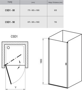 Душевая дверь Ravak Chrome CSD1-90 0QV70U00Z1 Transparent профиль сатин