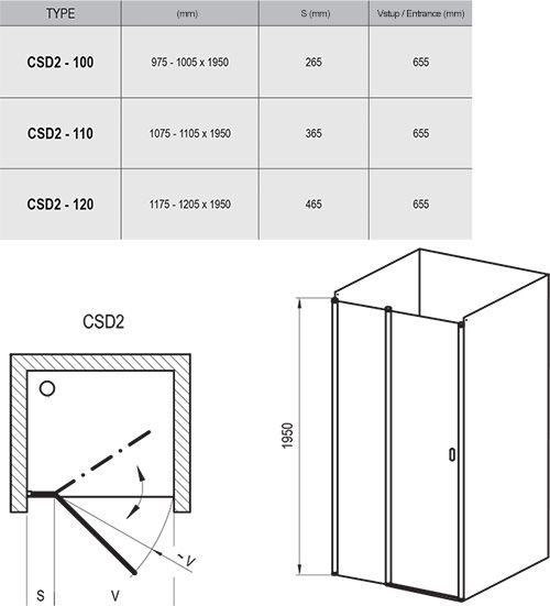 Душевая дверь Ravak Chrome CSD2-110 0QVDCC00Z1 Transparent профиль хром