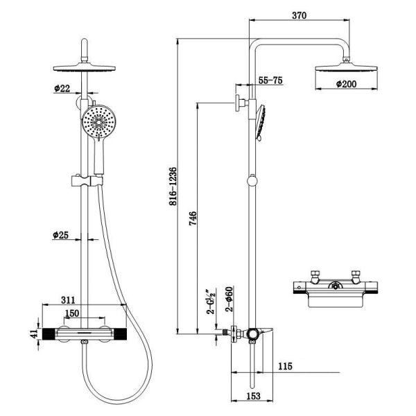 Душевая стойка Kohr Thermostatic Sun 1WN180300CP-0000A с термостатом хром