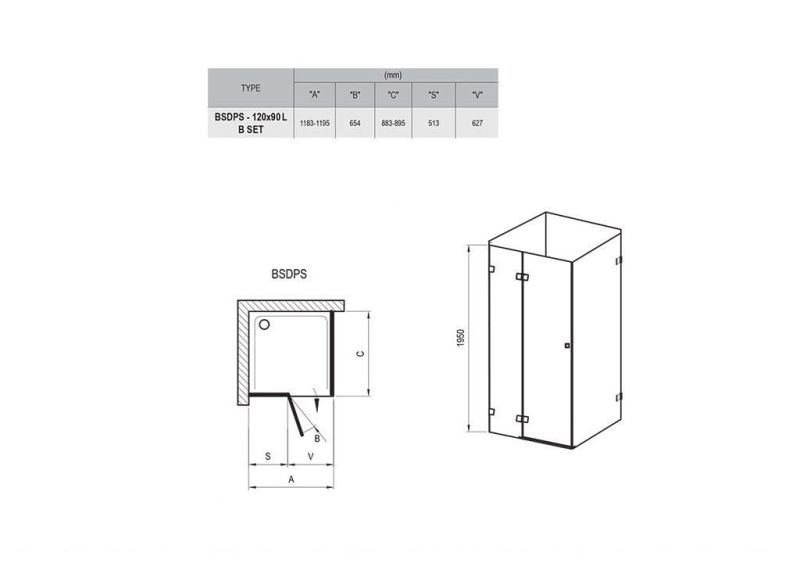 Душевой уголок Ravak Briliant BSDPS-120/90 L 0ULG7A00Z1 Transparent профиль хром левый