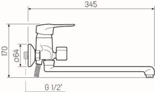 Смеситель для ванны с душем РМС SL55-006EK хром Смеситель для ванны с душем РМС SL55-006EK хром
