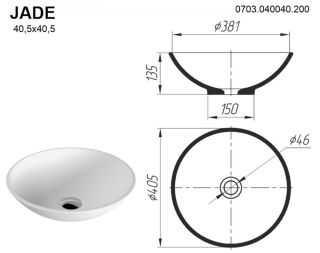 Раковина Whitecross Jade 0703.040040.200 40см белый матовый Раковина Whitecross Jade 0703.040040.200 40см белый матовый
