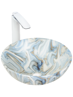 Раковина Weltwasser накладная мрамор белая с голубым и серым 400х400х145 WW ELBACH 3003 M814 10000004553