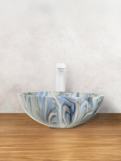 Раковина Weltwasser накладная мрамор белая с голубым и серым 400х400х145 WW ELBACH 3003 M814 10000004553