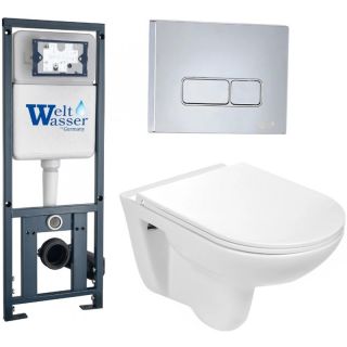 Комплект унитаза с инсталляцией WeltWasser Marberg 410 + Baarbach 004 GL-WT + MAR 410 SE-CR 10000006462 белый глянцевый