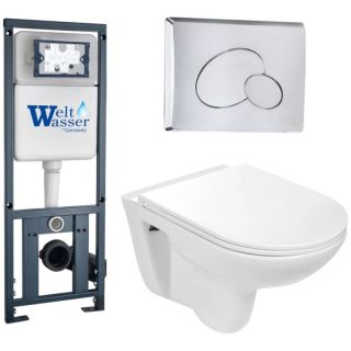 Комплект унитаза с инсталляцией WeltWasser Marberg 410 + Baarbach 004 GL-WT + MAR 410 RD-CR 10000006463 белый глянцевый