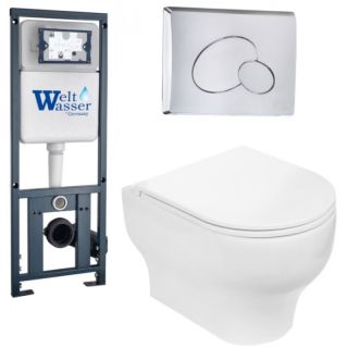 Комплект унитаза с инсталляцией WeltWasser Marberg 410 + Erlenbach 004 GL-WT + MAR 410 RD-CR 10000006464 белый глянцевый