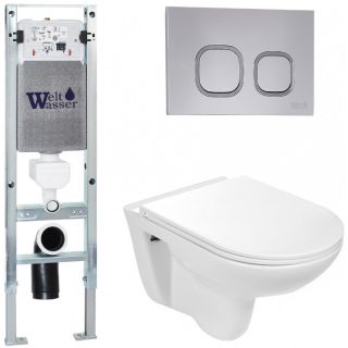 Комплект унитаза с инсталляцией Weltwasser Amberg 350 ST + Baarbach 004 GL-WT + Amberg RD-CR 10000006501 белый глянец