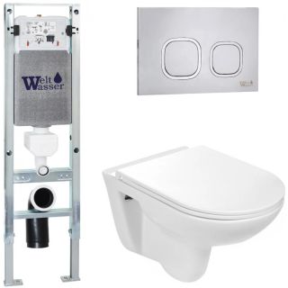 Комплект унитаза с инсталляцией Weltwasser Amberg 350 ST + Baarbach 004 GL-WT + Amberg RD-MT CR 10000006502 белый глянец