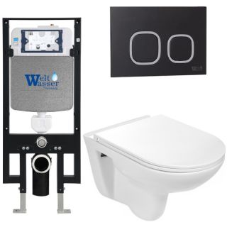 Комплект унитаза с инсталляцией Weltwasser Amberg 497 + Baarbach 004 GL-WT + Amberg RD-BL 10000006591 белый глянцевый