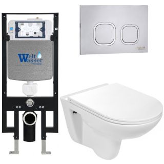 Комплект унитаза с инсталляцией Weltwasser Amberg 497 + Baarbach 004 GL-WT + Amberg RD-MT CR 10000006593 белый глянцевый