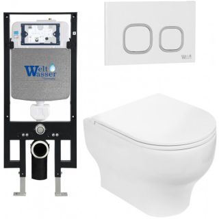 Комплект унитаза с инсталляцией WeltWasser Amberg 497 + Erlenbach 004 GL-WT + Amberg RD-WT 10000006598 белый глянцевый