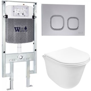 Комплект унитаза с инсталляцией WeltWasser Amberg 497 ST + Telbach 004 GL-WT + Amberg RD-CR 10000006764 белый глянцевый