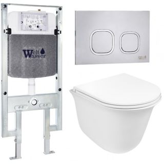 Комплект унитаза с инсталляцией WeltWasser Amberg 497 ST + Telbach 004 GL-WT + Amberg RD-MT CR 10000006765 белый глянцевый