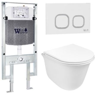 Комплект унитаза с инсталляцией WeltWasser Amberg 497 ST + Telbach 004 GL-WT + Amberg RD-WT 10000006766 белый глянцевый