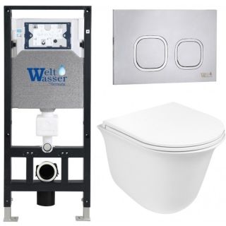 Комплект унитаза с инсталляцией WeltWasser Amberg 506 + Telbach 004 GL-WT + Amberg RD-MT CR 10000006853 белый глянцевый