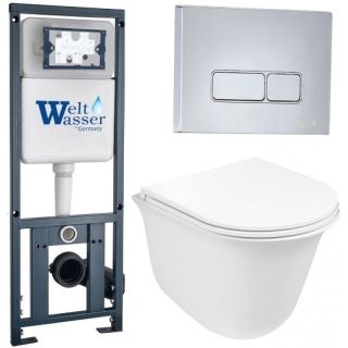 Комплект унитаза с инсталляцией WeltWasser Marberg 410 + Telbach 004 GL-WT + MAR 410 SE-CR 10000006949 белый глянцевый