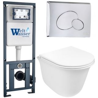 Комплект унитаза с инсталляцией WeltWasser Marberg 410 + Telbach 004 GL-WT + MAR 410 RD-CR 10000006950 белый глянцевый