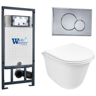 Комплект унитаза с инсталляцией WeltWasser Marberg 507 + Telbach 004 GL-WT + MAR 507 RD-CR 10000006994 белый глянцевый