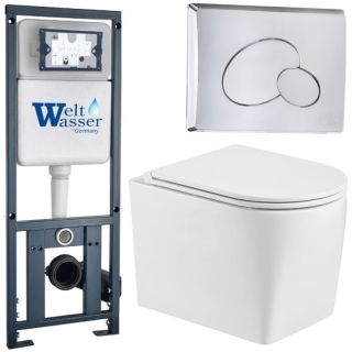 Комплект унитаза с инсталляцией WeltWasser Marberg 410 +Nesenbach 004 GL-WT +MAR 410 RD-CR 10000008940 белый глянцевый