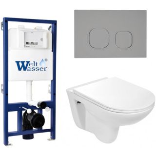 Комплект унитаза с инсталляцией Weltwasser Bamberg 525 + Baarbach 004 GL-WT + Bamberg CR 10000010349 белый глянцевый