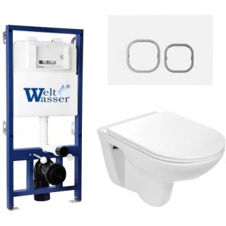 Комплект унитаза с инсталляцией Weltwasser Bamberg 525 + Baarbach 004 GL-WT + Bamberg WT 10000010350 белый глянцевый