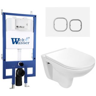 Комплект унитаза с инсталляцией Weltwasser Bamberg 545 + Baarbach 004 GL-WT + Bamberg WT 10000010354 белый глянцевый