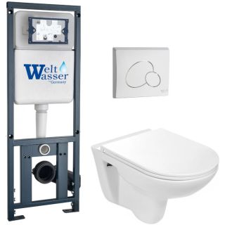 Комплект унитаза с инсталляцией WeltWasser Marberg 410 + Baarbach 004 GL-WT + MAR 410 RD GL-WT 10000010355 белый глянцевый