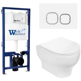 Комплект унитаза с инсталляцией WeltWasser Bamberg 525 + Erlenbach 004 GL-WT + Bamberg WT 10000010369 белый глянцевый