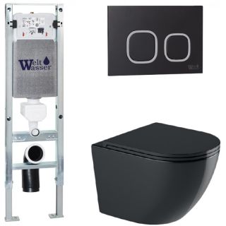 Комплект унитаза с инсталляцией WeltWasser Amberg 350 ST +Merzbach 041 XL MT-BL +Amberg RD-BL 10000010928 черный матовый