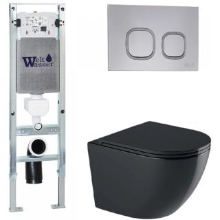 Комплект унитаза с инсталляцией WeltWasser Amberg 350 ST +Merzbach 041 XL MT-BL +Amberg RD-CR 10000010929 черный матовый