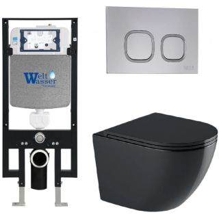 Комплект унитаза с инсталляцией WeltWasser Amberg 497 +Merzbach 041 XL MT-BL +Amberg RD-CR 10000010934 черный матовый