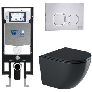 Комплект унитаза с инсталляцией WeltWasser Amberg 497 +Merzbach 041 XL MT-BL +Amberg RD-MT CR 10000010935 черный матовый
