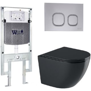Комплект унитаза с инсталляцией WeltWasser Amberg 497 ST +Merzbach 041 XL MT-BL +Amberg RD-CR 10000010939 черный матовый