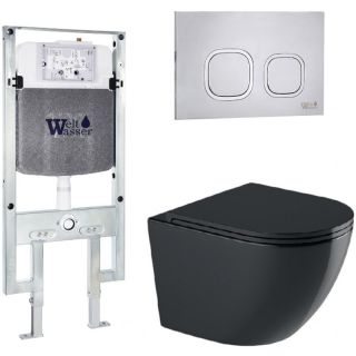 Комплект унитаза с инсталляцией WeltWasser Amberg 497 ST +Merzbach 041 XL MT-BL +Amberg RD-MT CR 10000010940 черный матовый