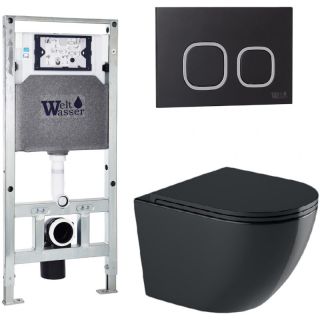 Комплект унитаза с инсталляцией WeltWasser Amberg 506 ST +Merzbach 041 XL MT-BL +Amberg RD-BL 10000010943 черный матовый