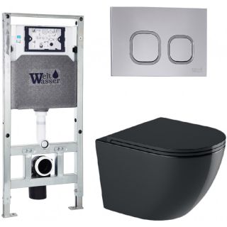 Комплект унитаза с инсталляцией WeltWasser Amberg 506 ST +Merzbach 041 XL MT-BL +Amberg RD-CR 10000010944 черный матовый