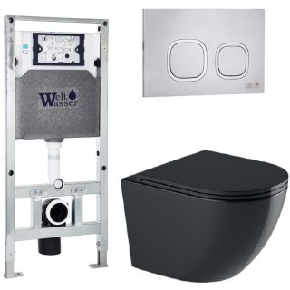 Комплект унитаза с инсталляцией WeltWasser Amberg 506 ST +Merzbach 041 XL MT-BL +Amberg RD-MT CR 10000010945 черный матовый
