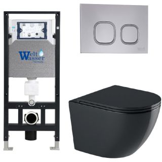 Комплект унитаза с инсталляцией WeltWasser Amberg 506 +Merzbach 041 XL MT-BL +Amberg RD-CR 10000010949 черный матовый