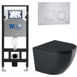 Комплект унитаза с инсталляцией WeltWasser Amberg 506 +Merzbach 041 XL MT-BL +Amberg RD-MT CR 10000010950 черный матовый