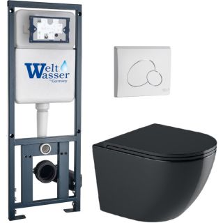 Комплект унитаза с инсталляцией WeltWasser Marberg 410 +Merzbach 041 XL MT-BL +MAR 410 RD  GL-WT 10000010954 черный матовый
