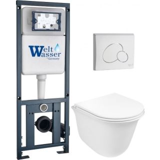 Комплект унитаза с инсталляцией WeltWasser Marberg 410 + Telbach 004 GL-WT + MAR 410 RD GL-WT 10000011126 белый глянцевый