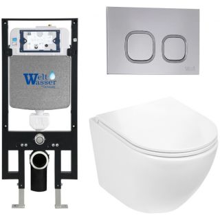 Комплект унитаза с инсталляцией WeltWasser Amberg 497 +Merzbach 043 GL-WT +Amberg RD-CR 10000011288 белый глянцевый