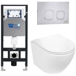 Комплект унитаза с инсталляцией WeltWasser Amberg 506 +Merzbach 043 GL-WT +Amberg RD-MT CR 10000011304 белый глянцевый