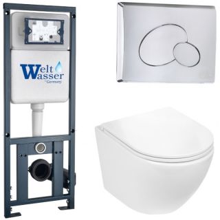 Комплект унитаза с инсталляцией WeltWasser Marberg 410 +Merzbach 043 GL-WT +MAR 410 RD-CR 10000011308 белый глянцевый