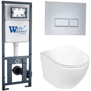 Комплект унитаза с инсталляцией WeltWasser Marberg 410 +Merzbach 043 GL-WT +MAR 410 SE-CR 10000011312 белый глянцевый