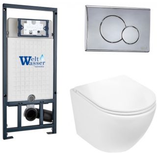 Комплект унитаза с инсталляцией WeltWasser Marberg 507 +Merzbach 043 GL-WT +MAR 507 RD-CR 10000011314 белый глянцевый