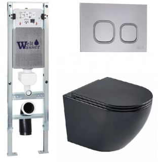 Комплект унитаза с инсталляцией WeltWasser Amberg 350 ST +Merzbach 043 MT-BL +Amberg RD-CR 10000011323 черный матовый